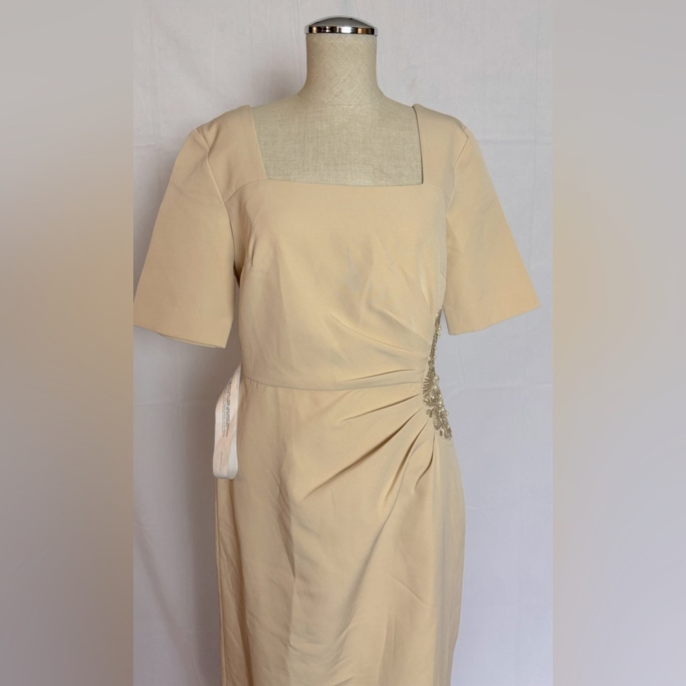 JS Collections Ashley Draped Column Gown in Champagne - Picture 2 of 16